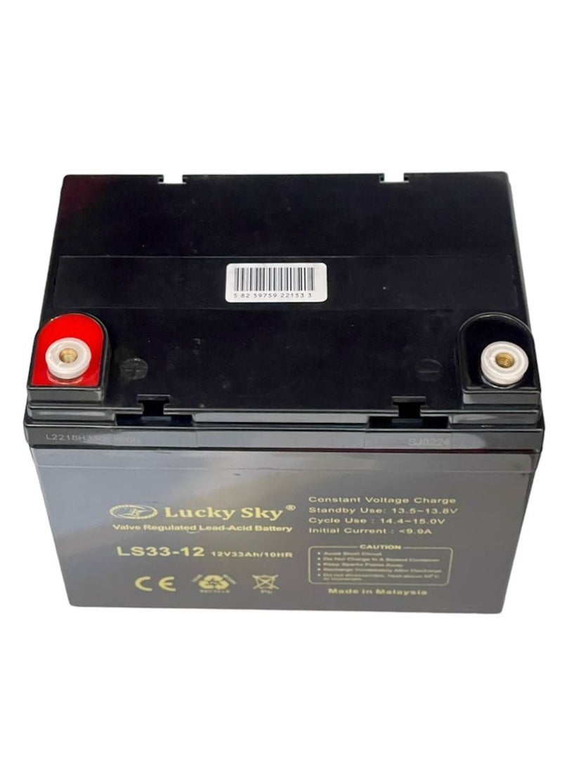 Lucky Sky - Battery 12V 33Ah High-Performance Rechargeable Sealed Lead Acid Battery is a reliable and long-lasting power source for a wide range of applications. - Image 1
