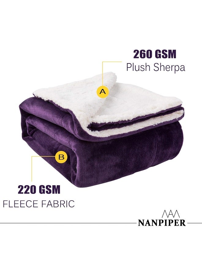 نانبايبر Nanpiper Sherpa بطانية Super Super Fuzzy Flannel Fleece/Wool مثل مخملية عكسية أفخم الأريكة بطانية خفيفة الوزن دافئ لفصل الشتاء (الحجم 50 "" x60 "الأرجواني) - Image 3