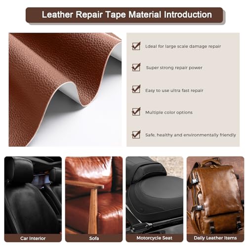 JDLUGH Sofa Leather Repair Patch Tape, Large Self Adhesive Couch, Car Seat, Office Chair, Leather Furniture, Vinyl Repair Patch Kit for Furniture (15x60 Inch, Brown) - Image 5