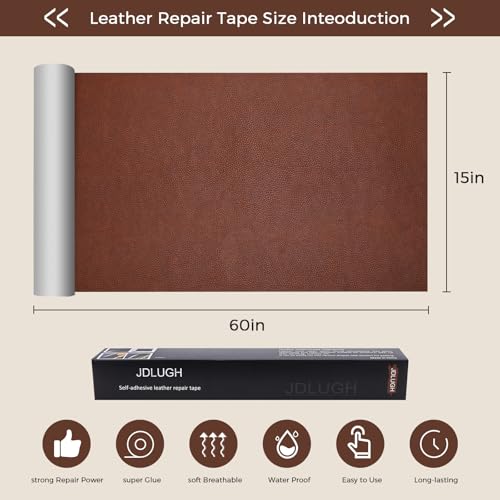 JDLUGH Sofa Leather Repair Patch Tape, Large Self Adhesive Couch, Car Seat, Office Chair, Leather Furniture, Vinyl Repair Patch Kit for Furniture (15x60 Inch, Brown) - Image 3