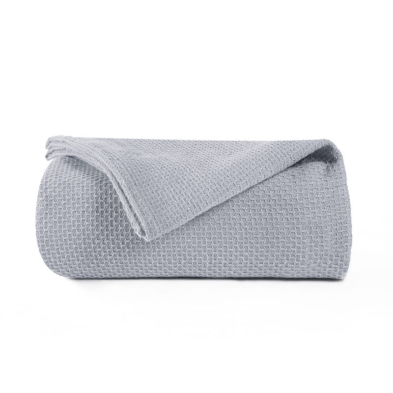BOUTIQUO 100 Cotton Bed Blanket Breathable Thermal Twin Size Soft Honeycomb Waffle Blanket 60x90 Perfect for Layering Any Bed for All Season Light Grey