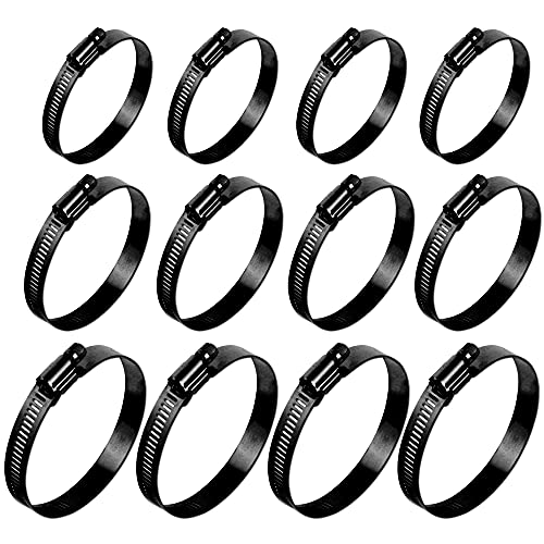 ISPINNER 12pcs 304 Stainless Steel Adjustable 27-102mm Range Worm Gear Hose Clamps Assortment Kit 2 Inch, 3 Inch, 4 Inch (Black) - Image 1