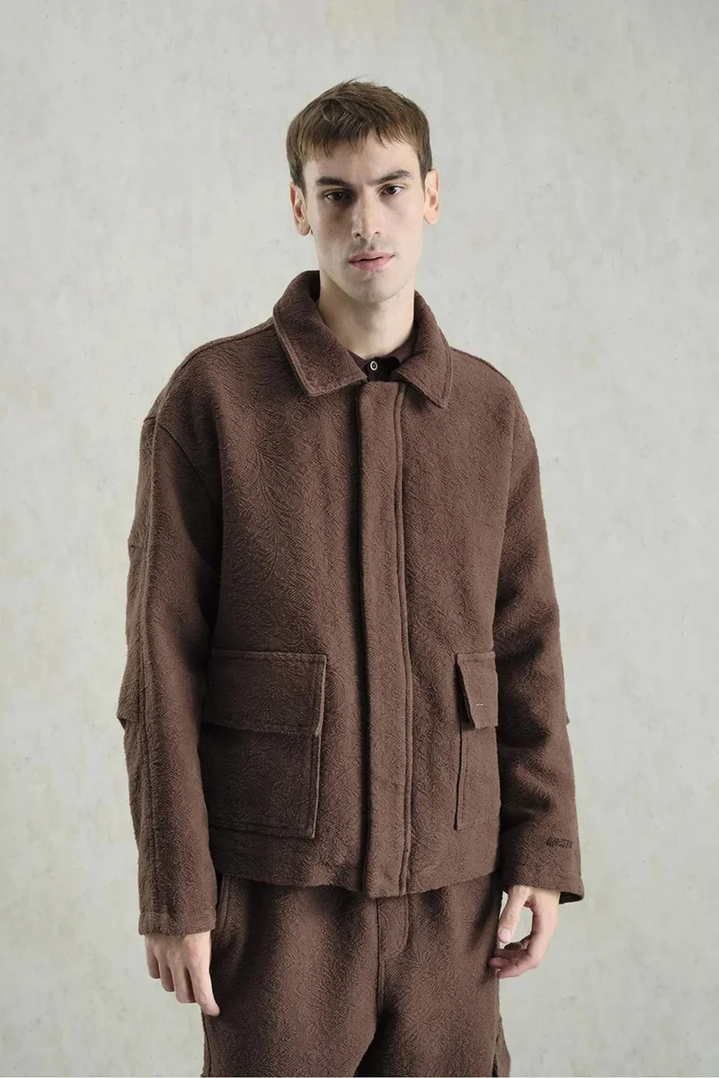 Giesto Beaver Brown GIESTO Textured Jacquard Cotton Jacket for Men | Best Price UAE