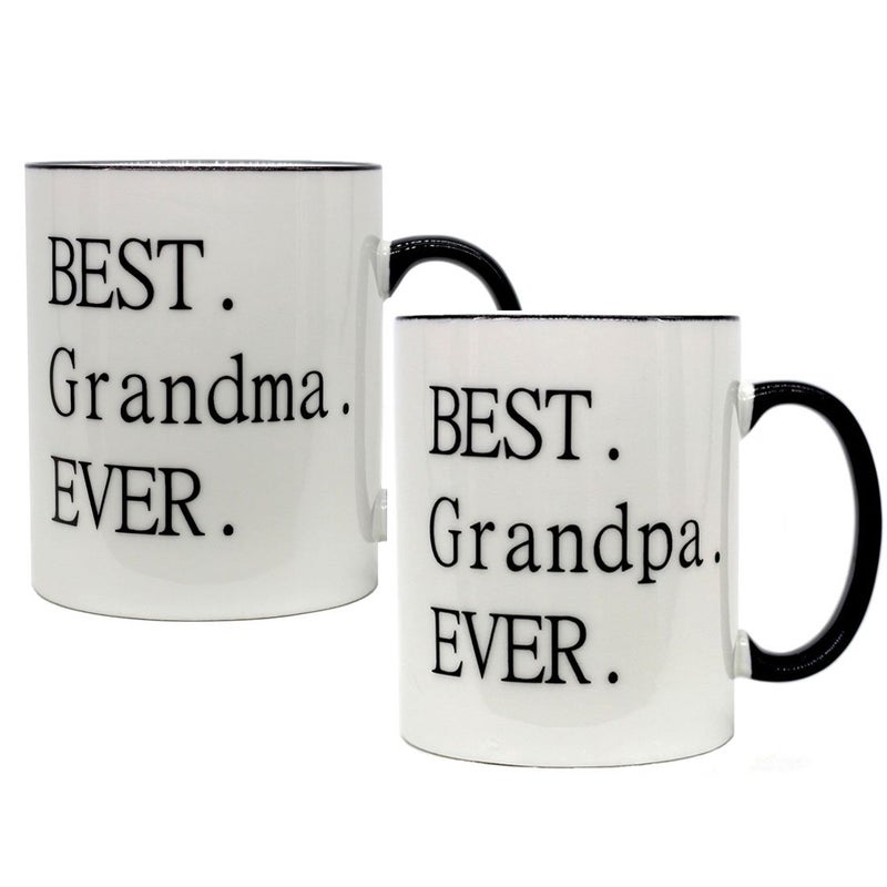 Mecai Grandparents GiftsBest Grandmagrandpa ever 11 OZ ceramic Coffee Mugs set of 2 Novelty Christmas Birthday Thank You Gifts For Grandparents Ideas