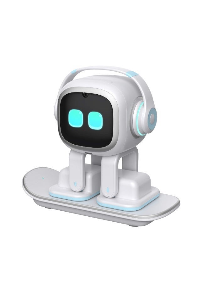 LIVING.AI روبوت إيمو الرفيق الأليف المكتبي (لوح تزلج - أبيض) | روبوت ذكي يعمل بالذكاء الاصطناعي مع تفاعل صوتي، وإضاءة ذكية، وقاعدة شحن لاسلكية على شكل لوح تزلج للأطفال والكبار - Image 4