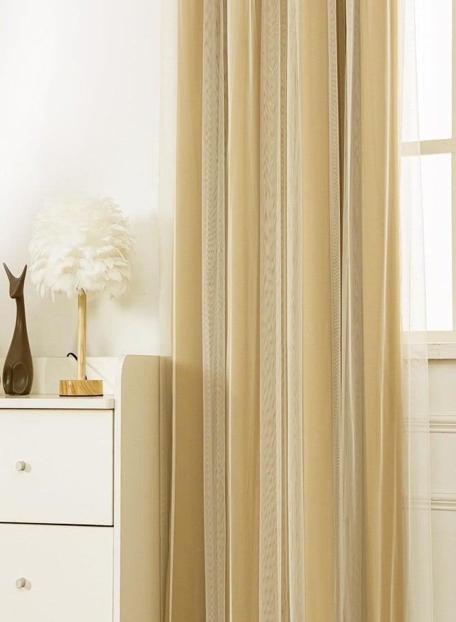 INLINAS Gold Blackout Curtains with Sheer Layer - Grommet Top Thermal and Noise Reduction Panels for Bedroom and Living Room Light Blocking and Energy Saving, 52 x 63 Inches, Set of 2 - Image 4