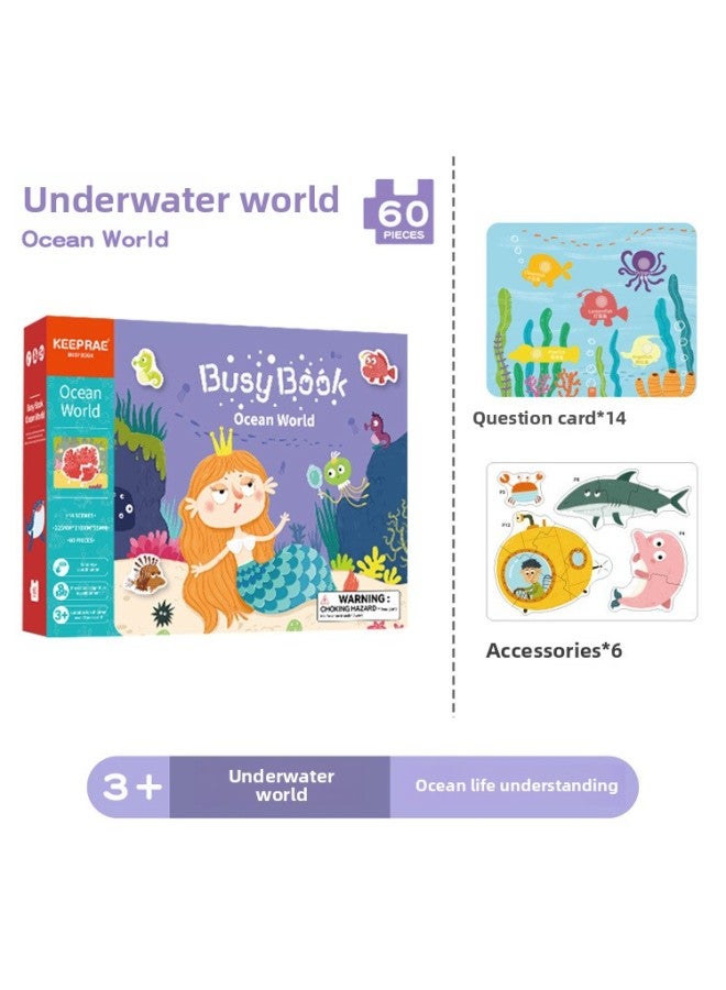 Early Education Cognitive Busy Book Quiet Book Early Teaching Velcro Repeated Stickers Children's Educational Enlightenment Early Education Toys-Color:Underwater World - Image 1