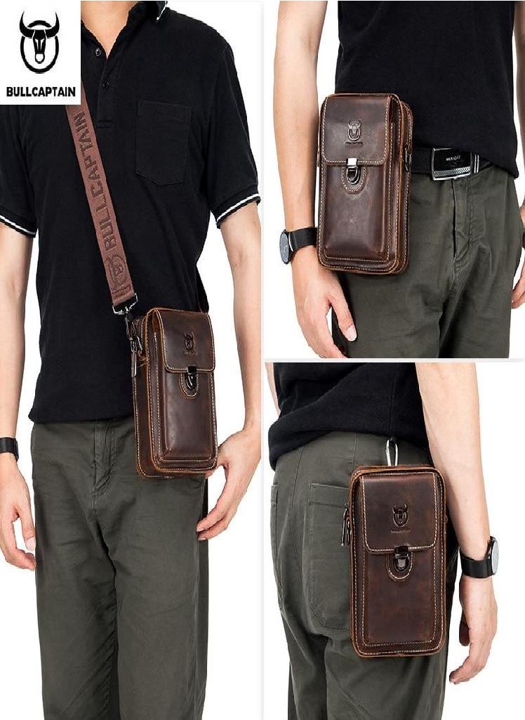 Eckek - BULLCAPTAIN Crazy Horse Leather Male Waist Pack Phone Pouch Bags Waist Bag Men's Small Chest Shoulder Belt Bag Back Pack075 - Image 1