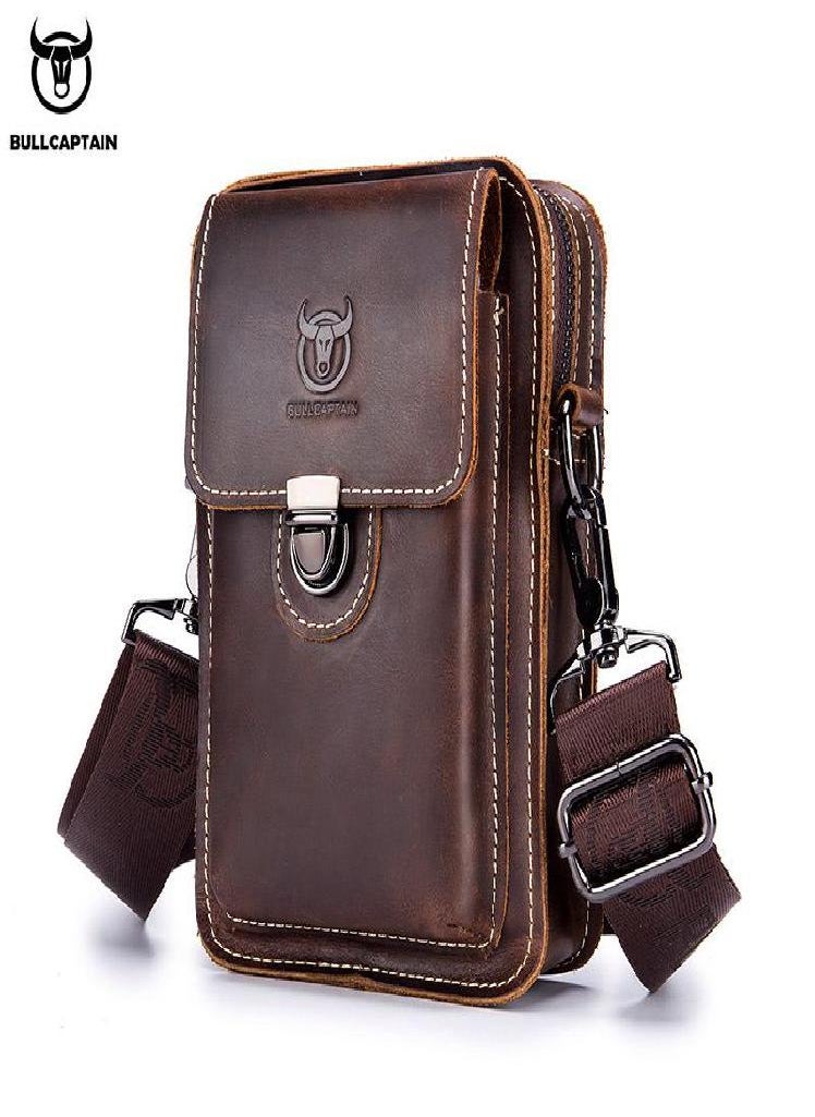 Eckek - BULLCAPTAIN Crazy Horse Leather Male Waist Pack Phone Pouch Bags Waist Bag Men's Small Chest Shoulder Belt Bag Back Pack075 - Image 1