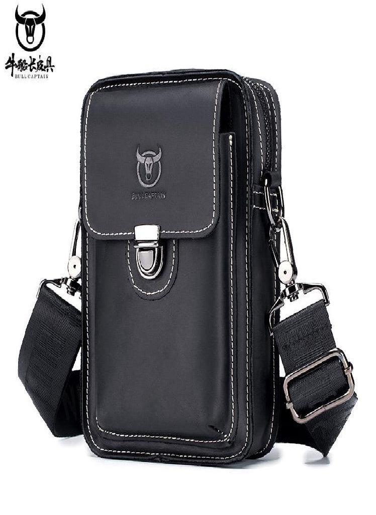Eckek - BULLCAPTAIN Crazy Horse Leather Male Waist Pack Phone Pouch Bags Waist Bag Men's Small Chest Shoulder Belt Bag Back Pack075 - Image 1