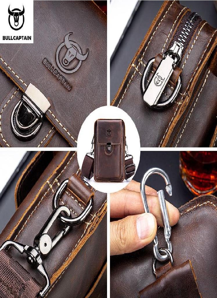 Eckek - BULLCAPTAIN Crazy Horse Leather Male Waist Pack Phone Pouch Bags Waist Bag Men's Small Chest Shoulder Belt Bag Back Pack075 - Image 1
