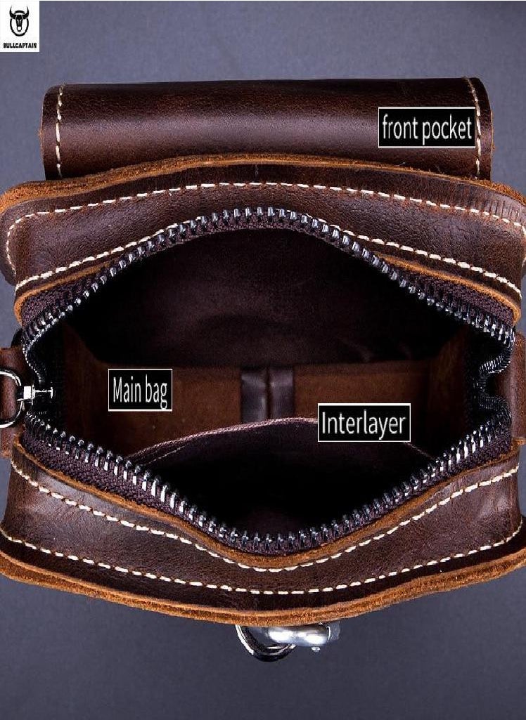 Eckek - BULLCAPTAIN Crazy Horse Leather Male Waist Pack Phone Pouch Bags Waist Bag Men's Small Chest Shoulder Belt Bag Back Pack075 - Image 1