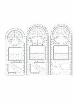 KASTWAVE 3Pcs Multifunctional Geometric Ruler, Mathematics Drawing Ruler, Geometric Drawing Template Measuring Draft Rulers for Student School Office  - Image 1