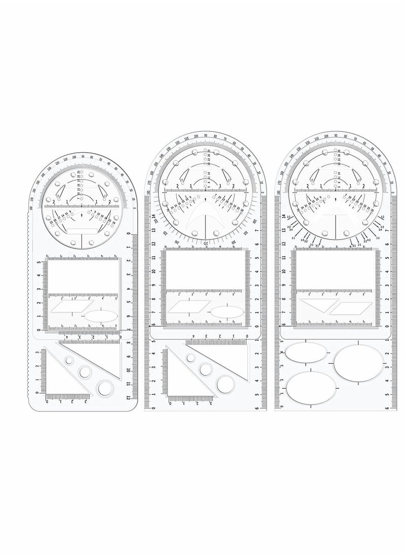 KASTWAVE - 3Pcs Multifunctional Geometric Ruler, Mathematics Drawing Ruler, Geometric Drawing Template Measuring Draft Rulers for Student School Office - Image 1