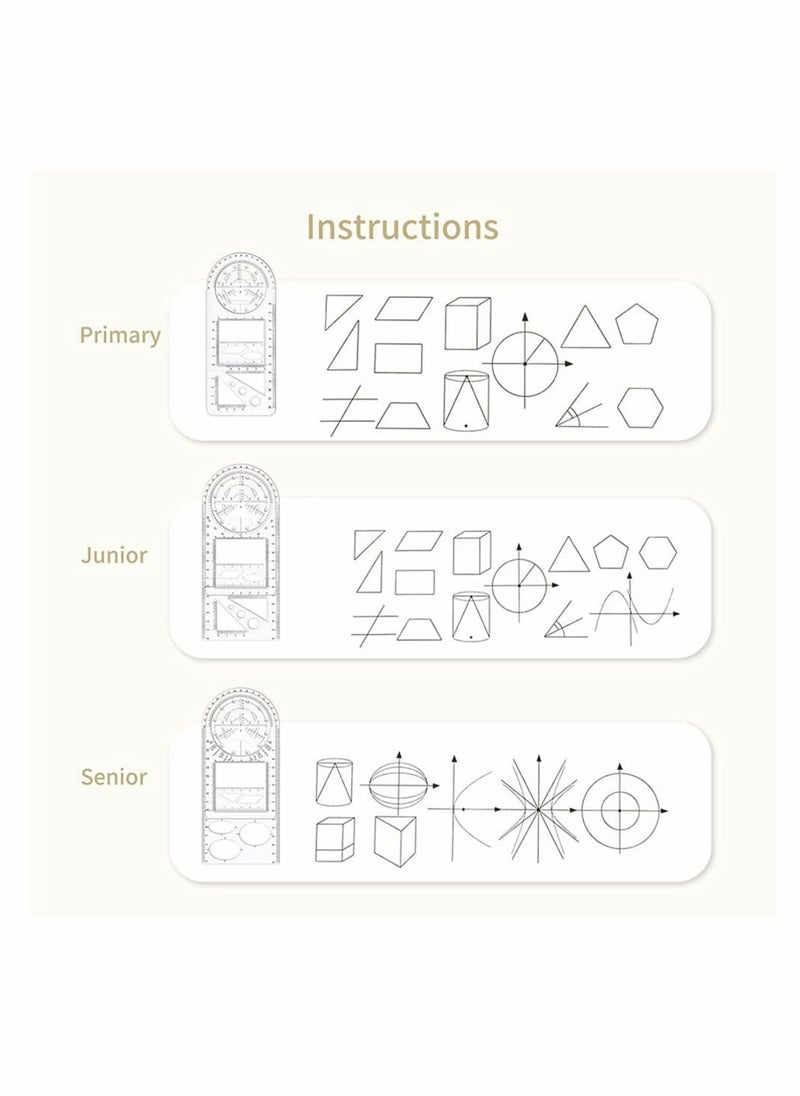 KASTWAVE - 3Pcs Multifunctional Geometric Ruler, Mathematics Drawing Ruler, Geometric Drawing Template Measuring Draft Rulers for Student School Office - Image 1
