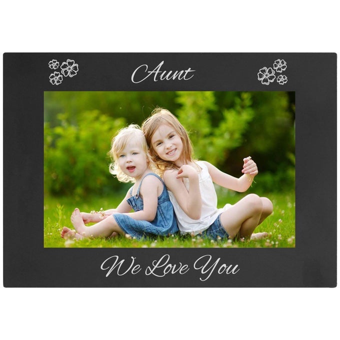 AUNT WE LOVE YOU ENGRAVED ANODIZED ALUMINUM HANGINGTABLETOP GROUP FAMILY PHOTO PICTURE FRAME