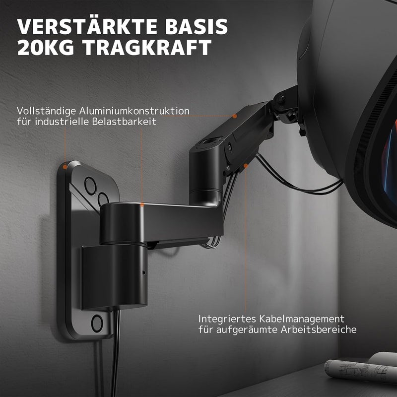 PUTORSEN Monitor Wall Mount for 17-49 Inch Screens up to 20 kg - Heavy Duty Monitor Mount with Height-Adjustable Tilt Rotation and Swivel Function, VESA 75/100 mm, Black - Image 5