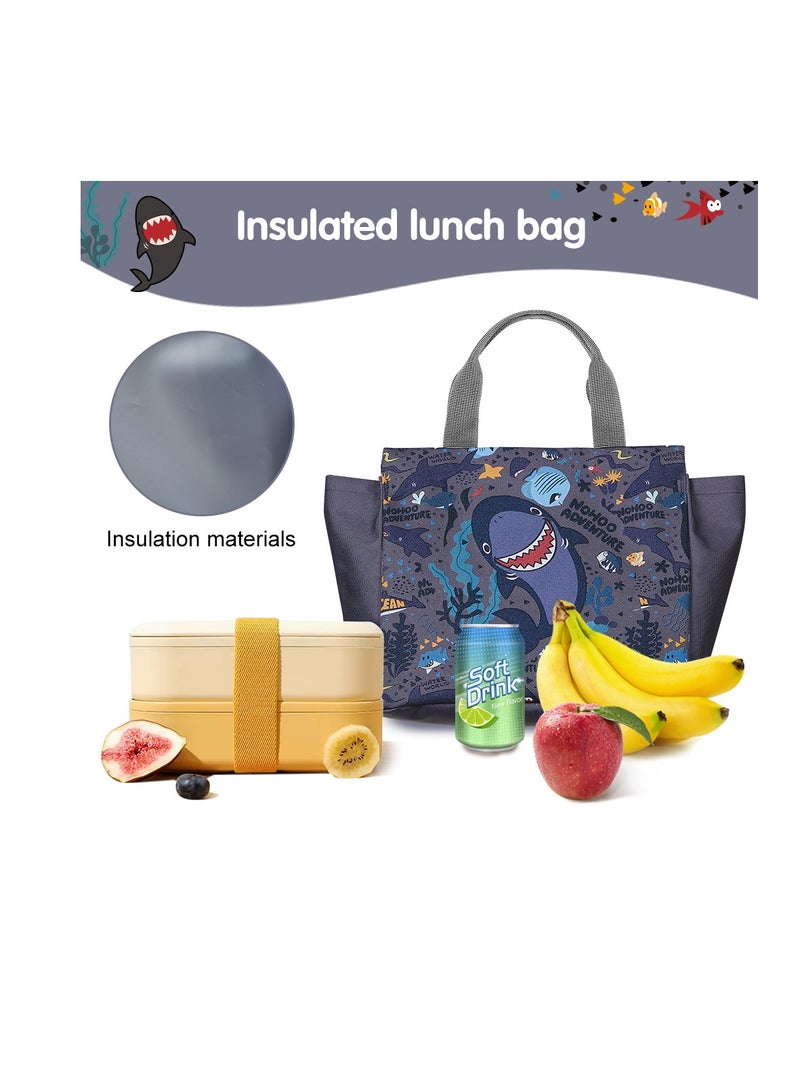 Nohoo Kids Tuition Bag / Hand Lunch Bag Shark - Grey - Image 5