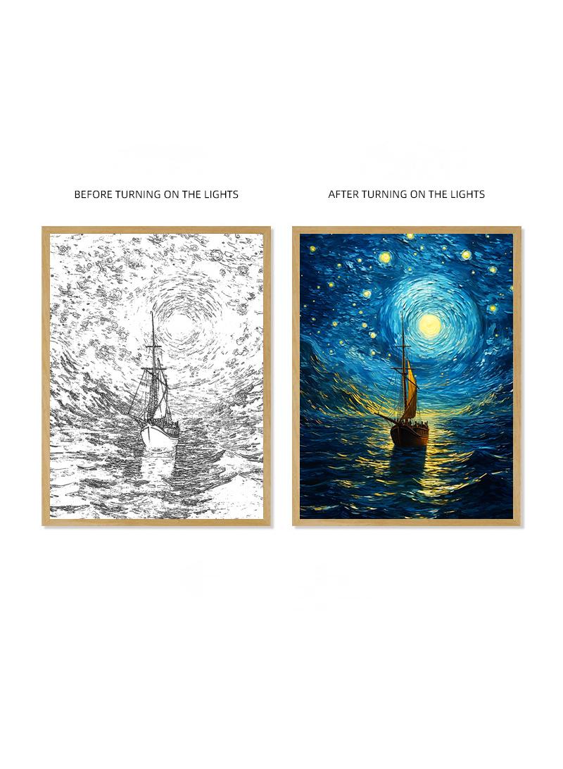 general Van Gogh Lighting Painting Decoration 3 Colors LED Light Painting Wall Decoration Art Of Light And Shadow Photo Frames LED Luminous Photo Frame Family Bedroom Living Room Night Lights - Image 1