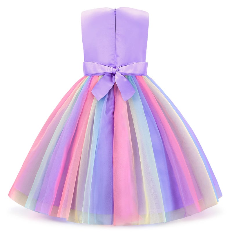 Uhnice Little Girl's Sequin Sleeveless Mesh Rainbow Dress for Wedding Party (7 Years, Purple) - Image 4
