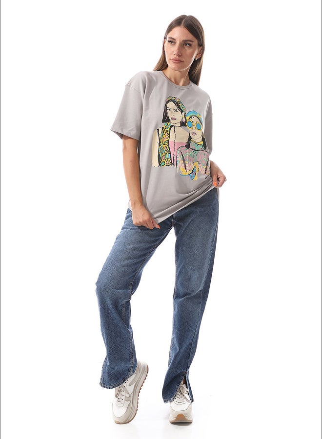 Andora Slip On Cotton Round Neck Tee_Grey - Image 1