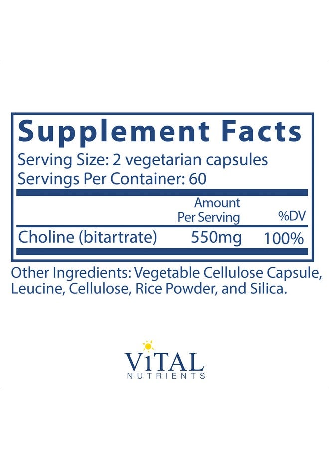 Vital Nutrients Choline Neurological Development And Health 120 Vegetarian Capsules Per Bottle 550 Mg - Image 3