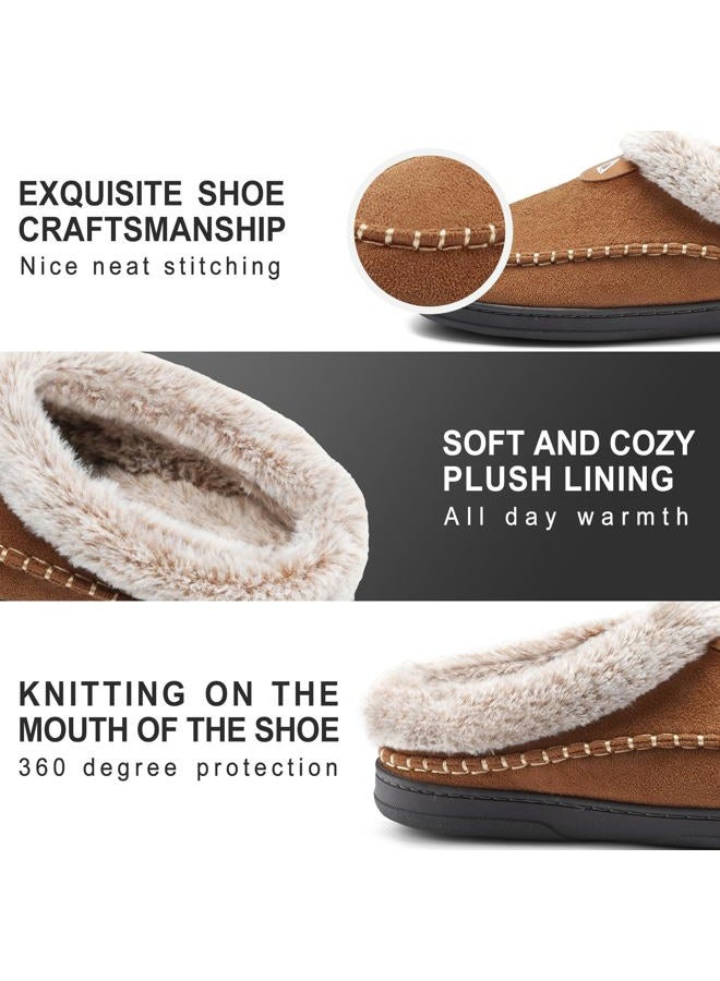 ATHMILE Mens Slippers Warm Moccasin Memory Foam House Shoes Indoor Outdoor Fuzzy Plush Lined Slippers for Home Bedroom, Brown, 11-12 - Image 3