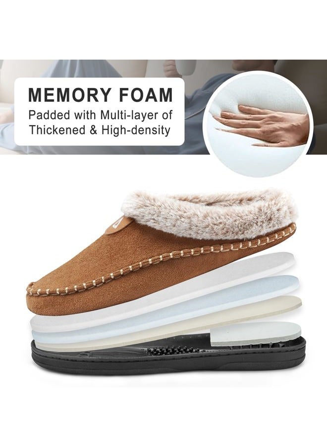 ATHMILE Mens Slippers Warm Moccasin Memory Foam House Shoes Indoor Outdoor Fuzzy Plush Lined Slippers for Home Bedroom, Brown, 11-12 - Image 4