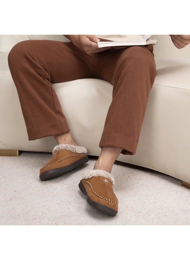 ATHMILE Mens Slippers Warm Moccasin Memory Foam House Shoes Indoor Outdoor Fuzzy Plush Lined Slippers for Home Bedroom, Brown, 11-12 - Image 2