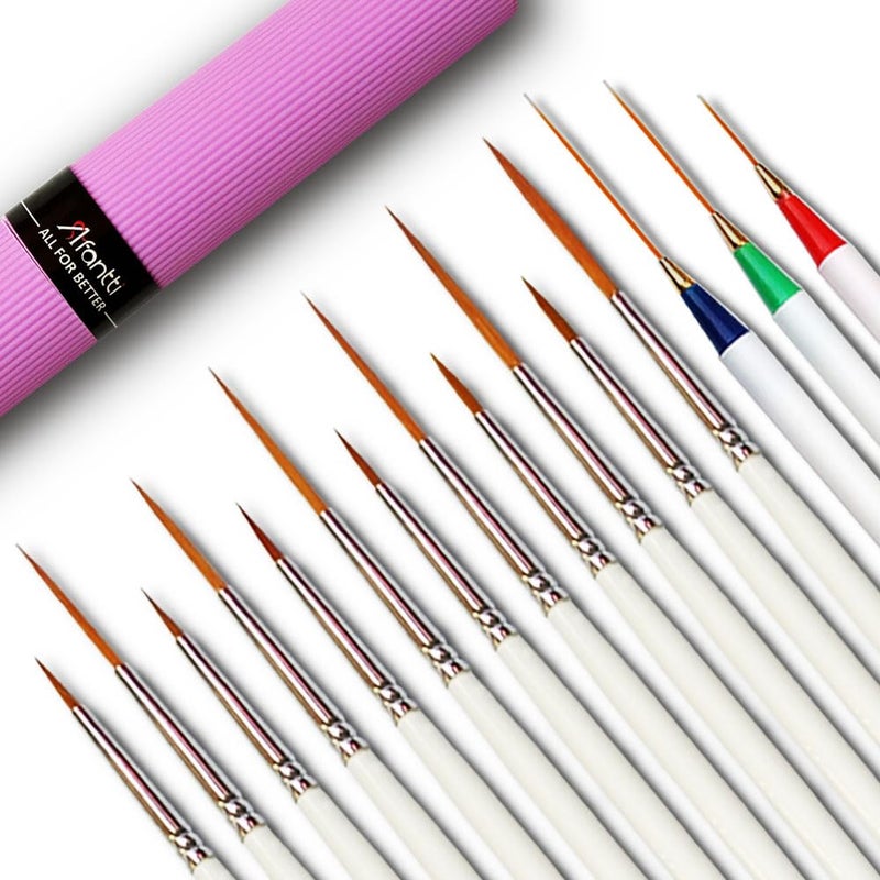 Afantti 15 Pcs Paintbrushes Detail Fine Paint Brushes Micro Mini Tiny Artist Paintbrush Set  Ultra Fine Point Tip  for Miniature Acrylic Script Line Model Nail Painting