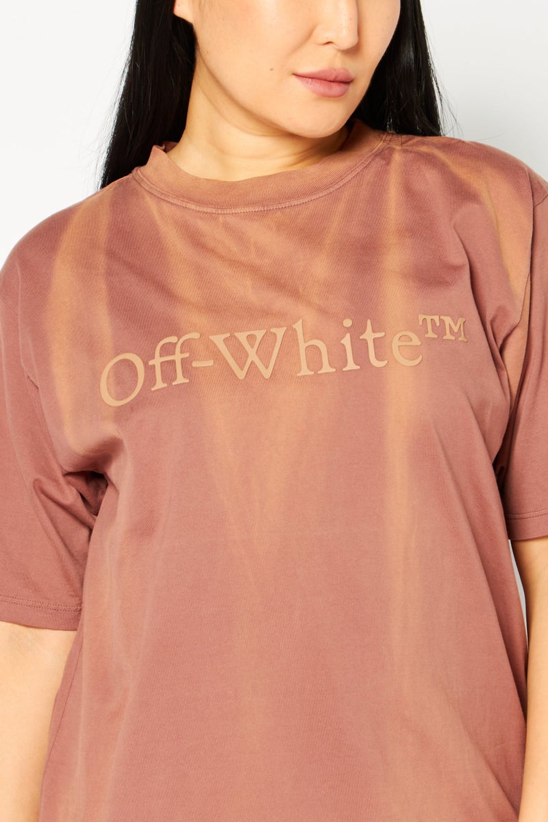 OFF-WHITE Women Crew Neck Short Sleeve Graphic T Shirt, Brown  - Image 3