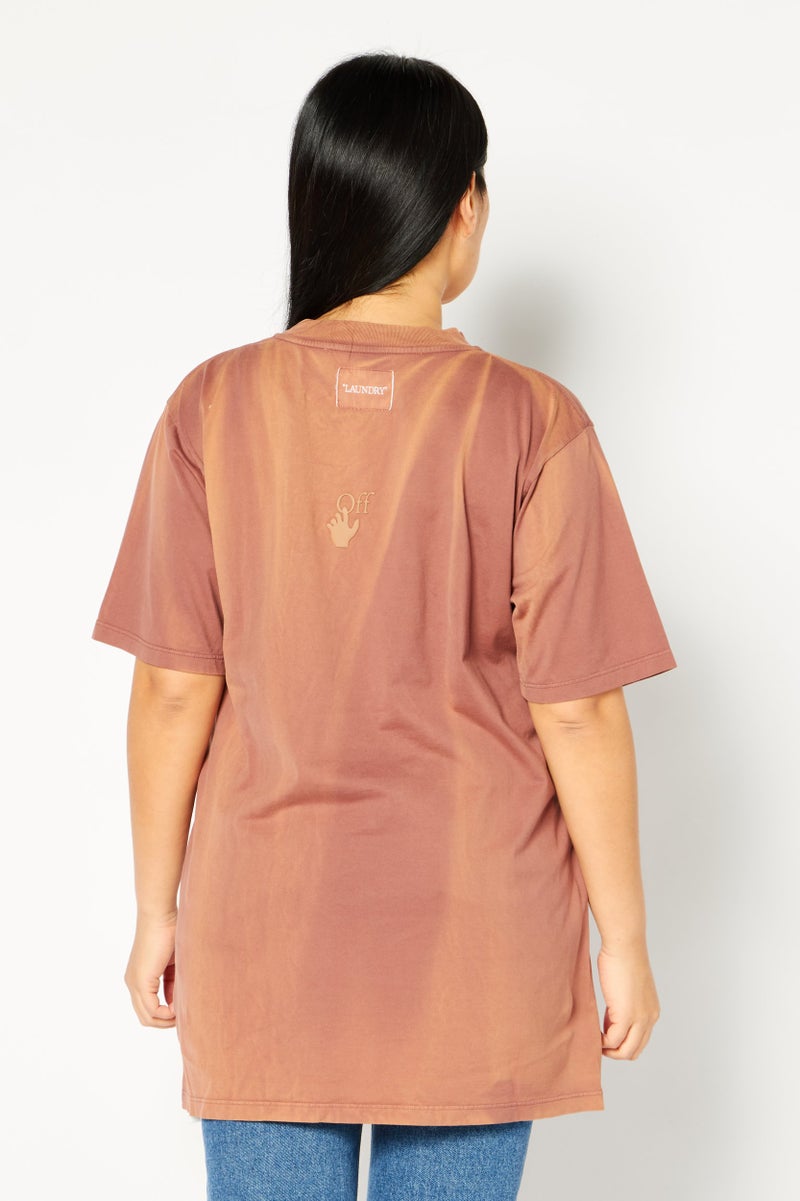 OFF-WHITE Women Crew Neck Short Sleeve Graphic T Shirt, Brown  - Image 4