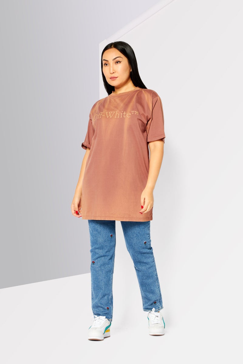 OFF-WHITE Women Crew Neck Short Sleeve Graphic T Shirt, Brown  - Image 2