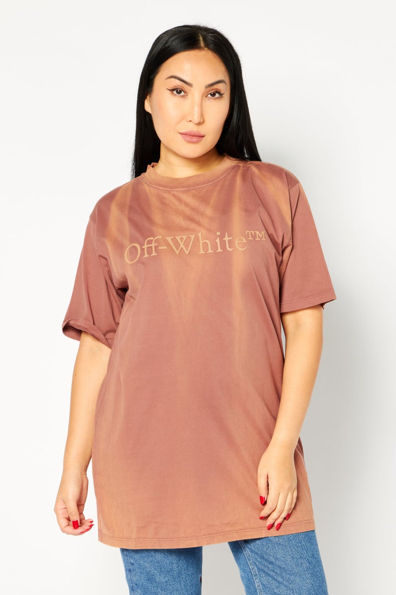OFF-WHITE Women Crew Neck Short Sleeve Graphic T Shirt, Brown  - Image 1