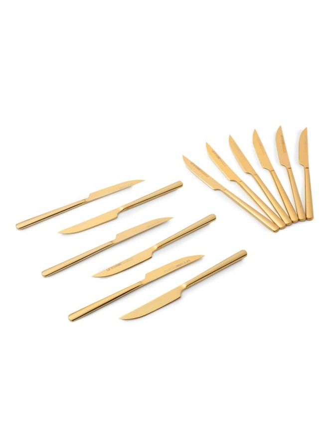 Life Smile 12pcs Cutlery Set, 18/10 Stainless Steel, Flatware Set, 12pcs Fruit Knife, Shine Champagne Gold, for Home Kitchen, Mirror Polished - Dishwasher Safe - Image 1