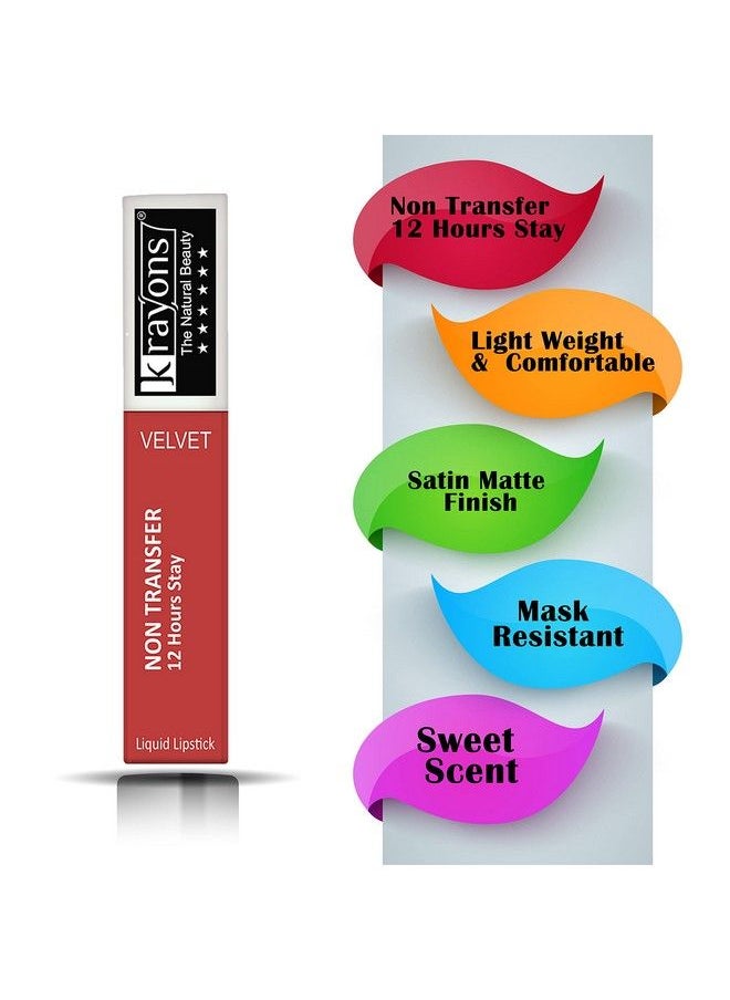 krayons - Power Stay Nontransfer 12Hrs Stay Matte Liquid Lipstick Mask Proof Smudgeproof Longlasting 4Ml (Burnt Orange) - Image 1