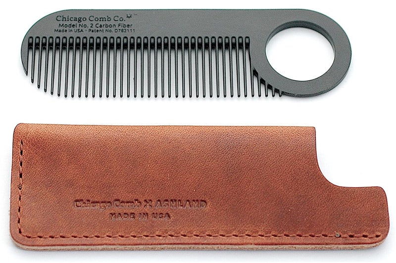Chicago Comb No 2 Carbon Fiber  Tan Horween leather sheath Made in USA