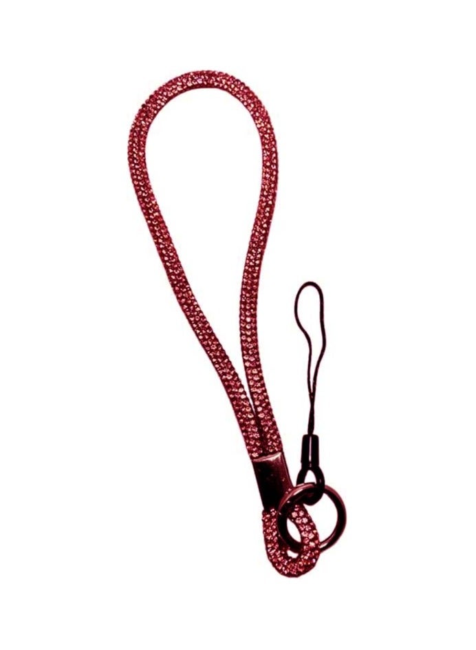 Crystal Rhinestone Lanyard with Key Ring, Diamond Rhinestone, Gold Ring Accent, Phone and Card Holder (15cm) (Red)