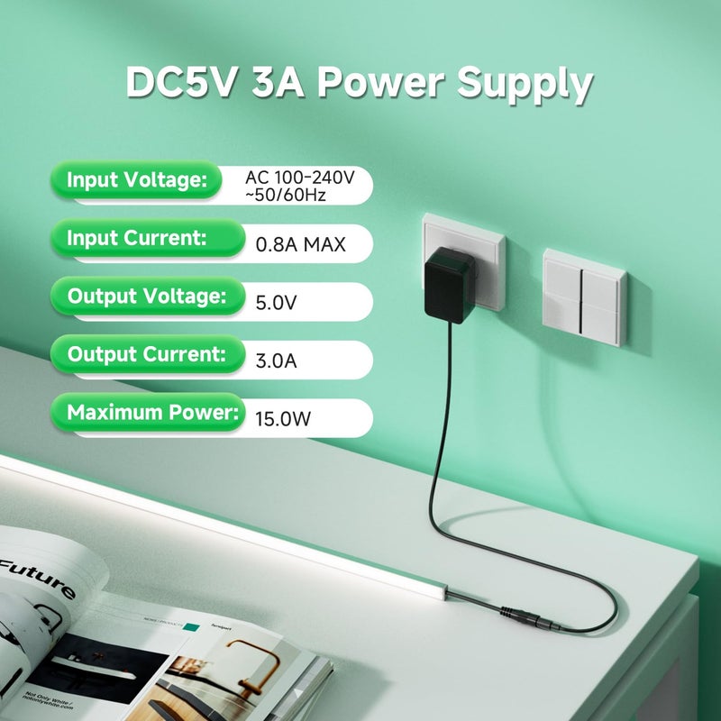 BTF-LIGHTING 5V 3A 15W Power Supply Adapter ETL Listed 100-240V AC to 5V DC Converter Class 2 Power Supply, 5.5x2.1mm Jack for for Low Voltage LED Strip Lights, CCTV, Router, Electronics - Image 3