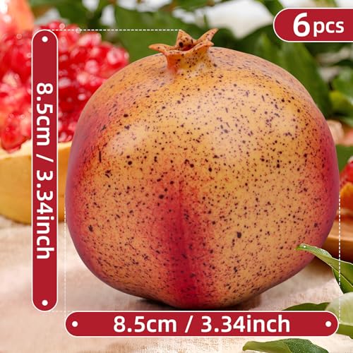 Woration 6 PCS Artificial Fake Pomegranates Faux Realistic Simulation Fruits Vivid Pomegranate for Home Ornament Party Desk Office Restaurant Decorations Props - Image 3