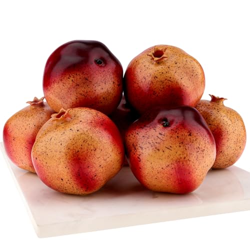 Woration 6 PCS Artificial Fake Pomegranates Faux Realistic Simulation Fruits Vivid Pomegranate for Home Ornament Party Desk Office Restaurant Decorations Props - Image 1