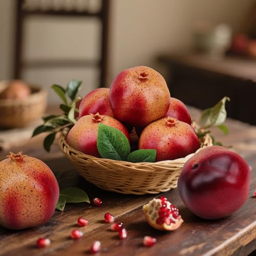 Woration 6 PCS Artificial Fake Pomegranates Faux Realistic Simulation Fruits Vivid Pomegranate for Home Ornament Party Desk Office Restaurant Decorations Props - Image 2