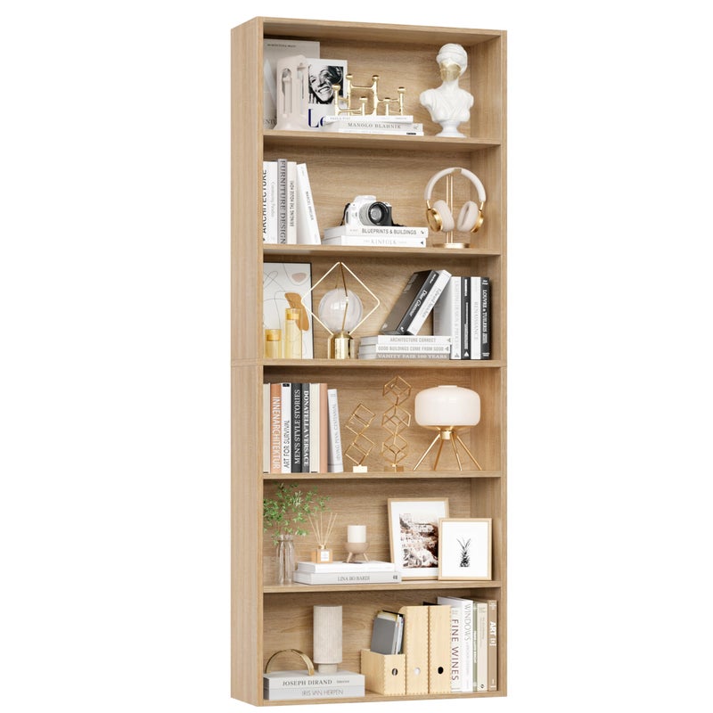 FOTOSOK FOTOSOK 6Tier Open Bookcase and Bookshelf Freestanding Display Storage Shelves Tall Bookshelf Bookcase for Bedroom Living Room and Office Light Oak