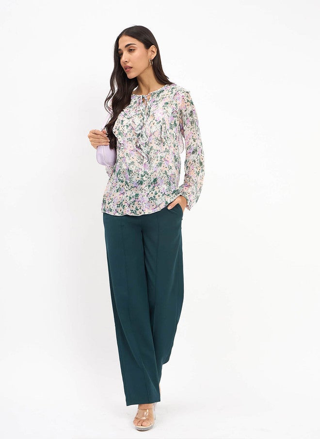 SALT ATTIRE Floral Print Tie-Up Neck Ruffles Top - Image 5