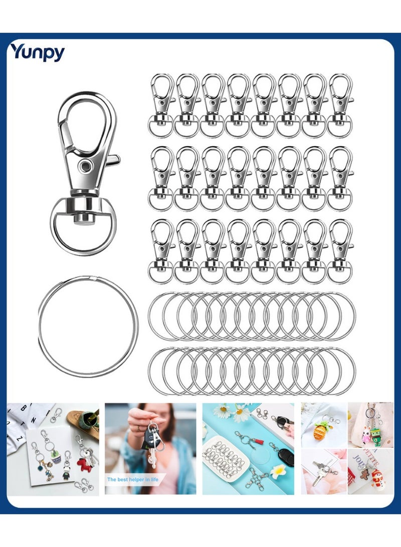 Yunpy 100 Rotating Keychains with Key Rings, 50 Keychain Clips & 50 Key Rings, Metal Hooks Keychain Hooks Keychain Accessories for Keychain Clip Lanyard, Jewelry Making, Crafts, Bag Accessories & DIY Crafts, Silver - Image 1