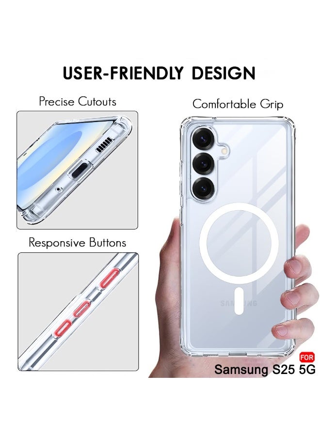 يويو تيك غطاء حماية مغناطيسي لهاتف سامسونج جالاكسي S25 متوافق مع MagSafe، غطاء خلفي شفاف مقاوم للصدمات ومضاد للاصفرار، غطاء حماية مغناطيسي قوي ونحيف للغاية لهاتف سامسونج جالاكسي S25 مقاس 6.1 بوصة - Image 4