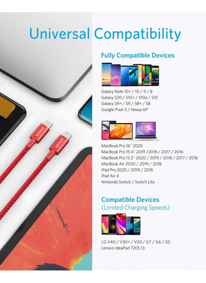 Anker - Anker 100W 10ft, New Nylon USB C to USB C Cable 2.0, Type C Charging Cable Fast Charge for MacBook Pro 2020, iPad Pro 2020, Air 4, Galaxy S20, Pixel, Switch, LG, and More(Red) - Image 1
