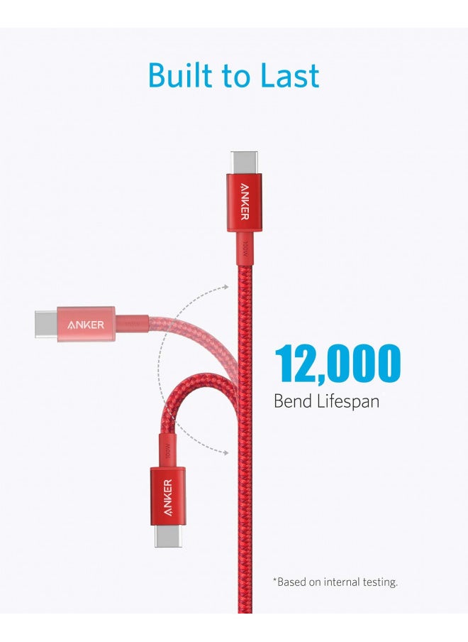 Anker - Anker 100W 10ft, New Nylon USB C to USB C Cable 2.0, Type C Charging Cable Fast Charge for MacBook Pro 2020, iPad Pro 2020, Air 4, Galaxy S20, Pixel, Switch, LG, and More(Red) - Image 1