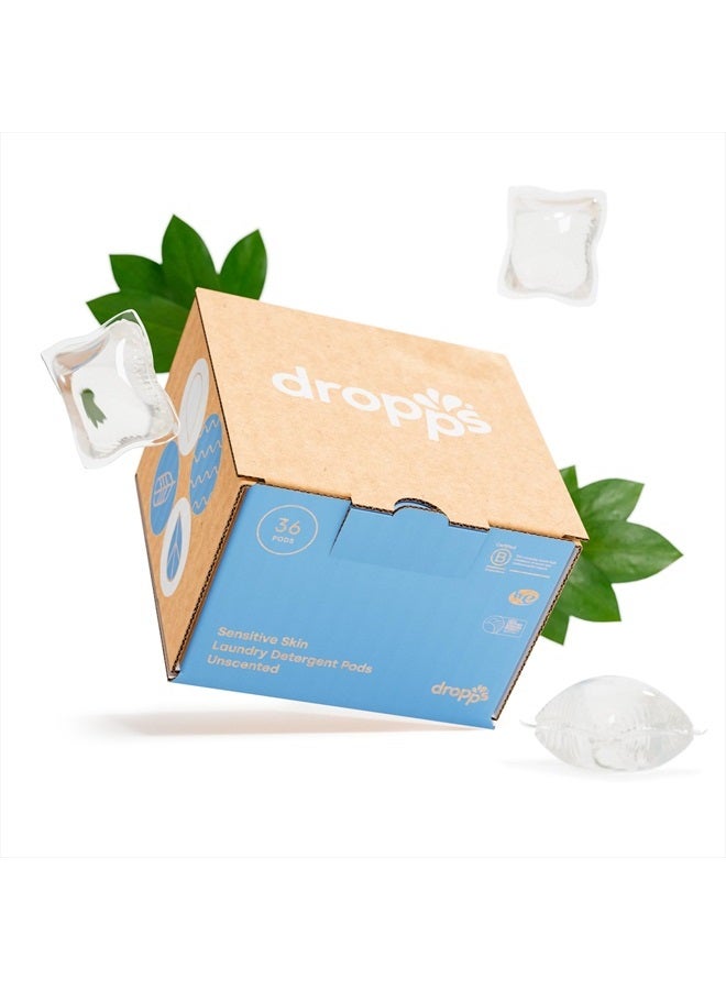 Dropps Sensitive Skin Laundry Detergent Pods: Unscented | 36 Count | HE Compatible + All Washers | Cold Wash + All Temperatures | Free & Clear | Low Waste Packaging - Image 1