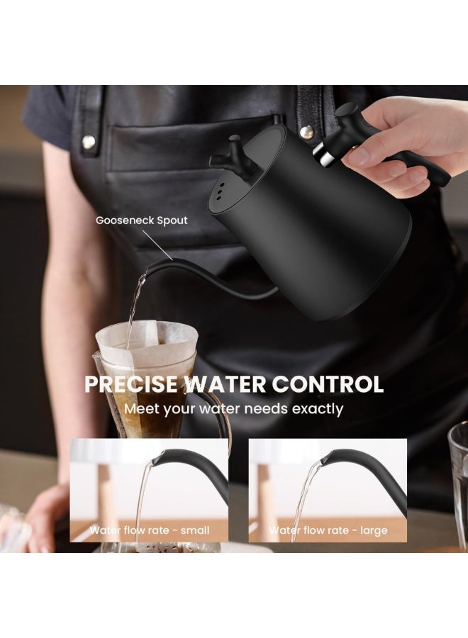 ماكدو غلاية كهربائية ذات عنق معقوفة، غلاية شاي كهربائية ذكية من الفولاذ المقاوم للصدأ سعة 1 لتر، غلاية شاي كهربائية ذكية من الفولاذ المقاوم للصدأ، إيقاف تشغيل تلقائي + تحكم ذكي في درجة الحرارة، تسخين سريع 1000 وات (أسود) - Image 4